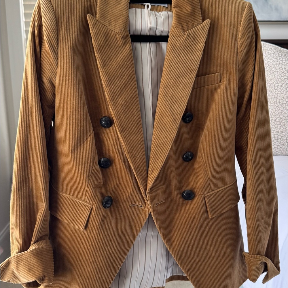 Veronica Beard Tan Corduroy Dickey Double-Breasted Blazer